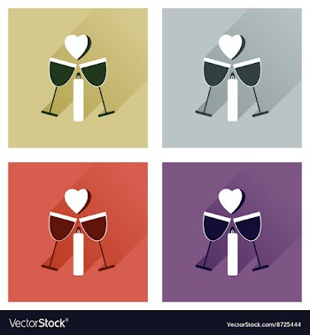 Set flat web icons with long shadow glasses of vector image