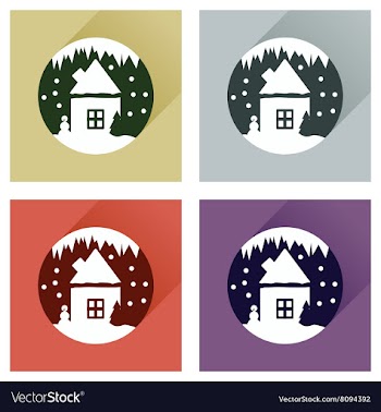 Set flat web icons with long shadow house snow vector image