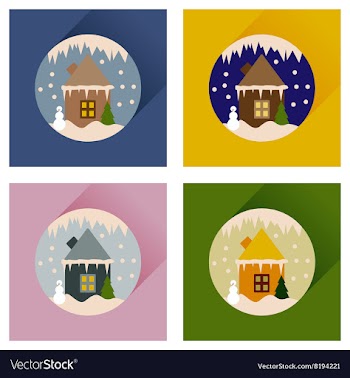 Set flat web icons with long shadow house snow vector image