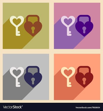 Set flat web icons with long shadow key lock heart vector image