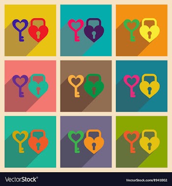 Set flat web icons with long shadow key lock heart vector image