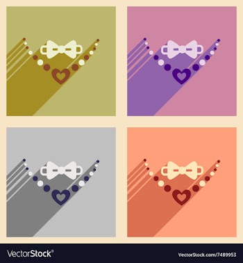 Set flat web icons with long shadow necklace and vector image