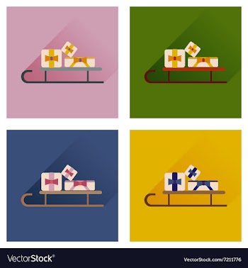 Set flat web icons with long shadow presents on vector image