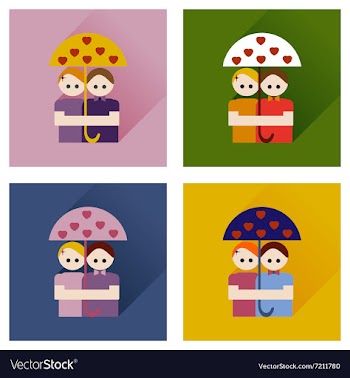 Set flat web icons with long shadow young couple vector image