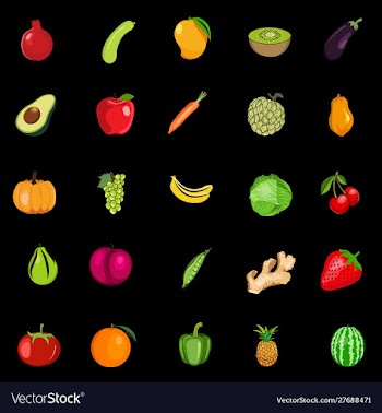Set fresh colorful fruit vegetables vector image