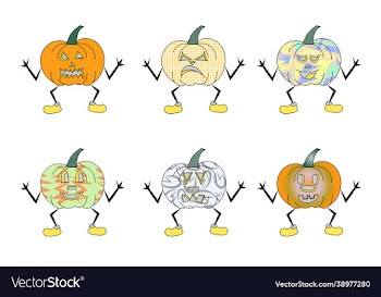 set funny cartoon pumpkins monsters with hands