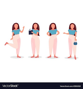 set girl with a variety of emotions and poses