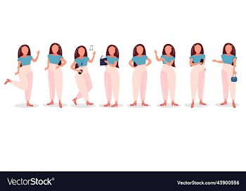 set girl with a variety of emotions and poses