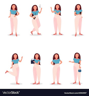 set girl with a variety of emotions and poses