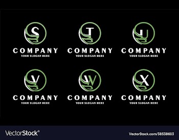 set green letters eco logo with creative leaves