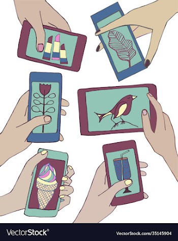 set hands holding smartphones with various