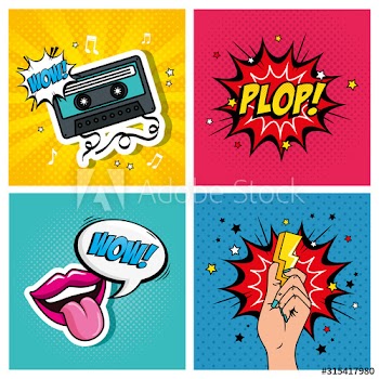set icons and expressions style pop art design