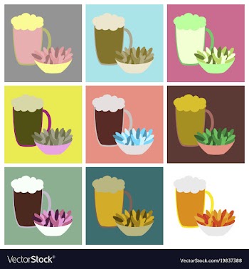 Set icons in flat design beer and nuts vector image