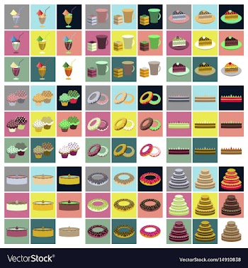 Set icons in flat design cakes desserts vector image