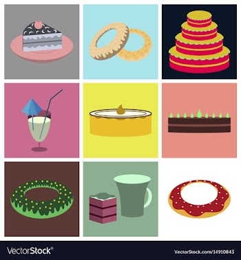 Set icons in flat design cakes desserts vector image