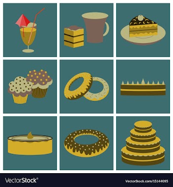 Set icons in flat design cakes desserts vector image