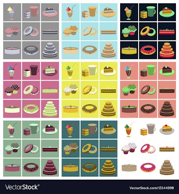 Set icons in flat design cakes desserts vector image