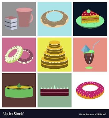 Set icons in flat design cakes desserts vector image