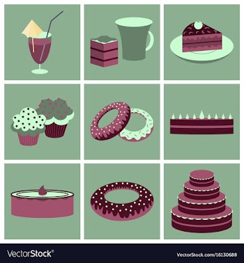Set icons in flat design cakes desserts vector image