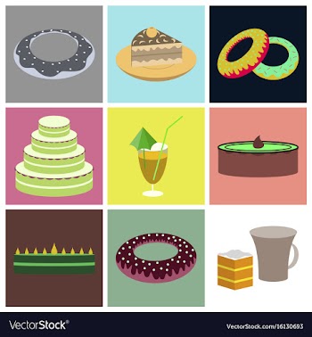 Set icons in flat design cakes desserts vector image