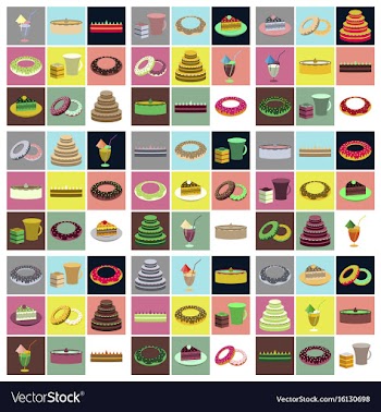 Set icons in flat design cakes desserts vector image