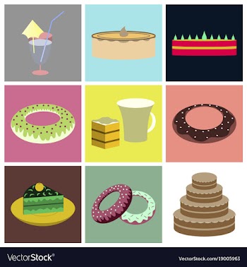 Set icons in flat design cakes desserts vector image