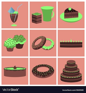 Set icons in flat design cakes desserts vector image