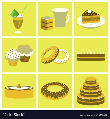 Set icons in flat design cakes desserts vector image