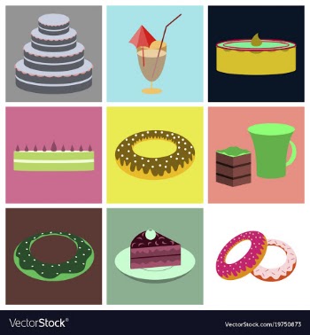 Set icons in flat design cakes desserts vector image