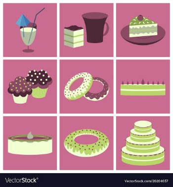 Set icons in flat design cakes desserts vector image
