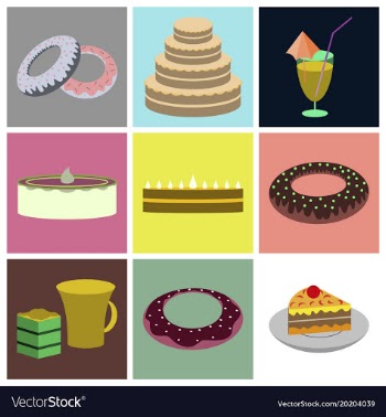 Set icons in flat design cakes desserts vector image