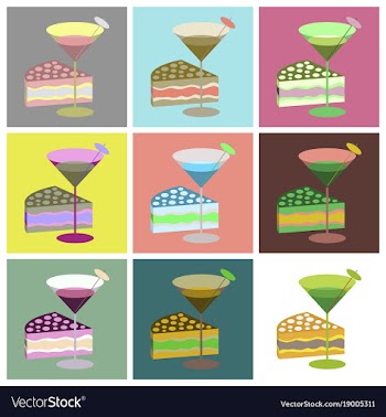 Set icons in flat design cocktail and cake vector image