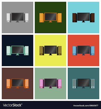Set icons in flat design computer speakers vector image