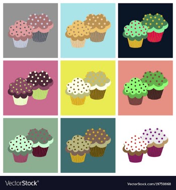 Set icons in flat design cupcakes vector image