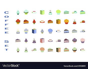 Set icons in flat design desserts for coffee vector image