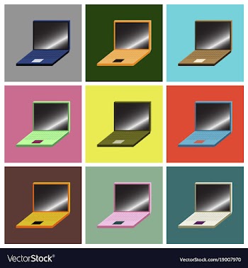 Set icons in flat design laptop vector image