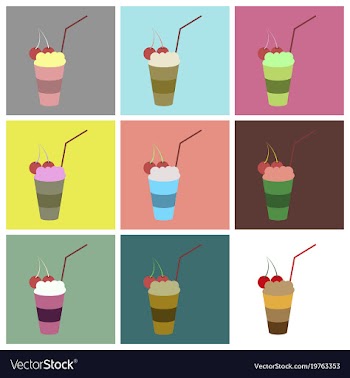 Set icons in flat design milkshake with cherry vector image