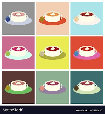 Set icons in flat design soup with dried fruits vector image
