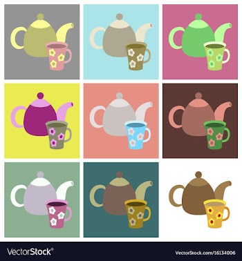Set icons in flat design tea kettle and cup vector image