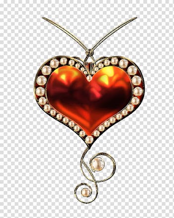 Set jewelry hearts, silver and red gemstone pendant transparent background PNG clipart