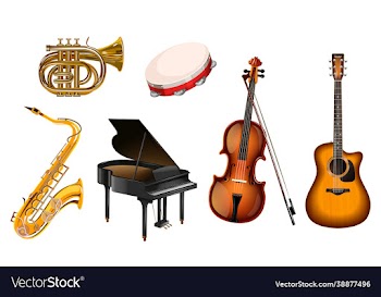 set musical instruments on a white