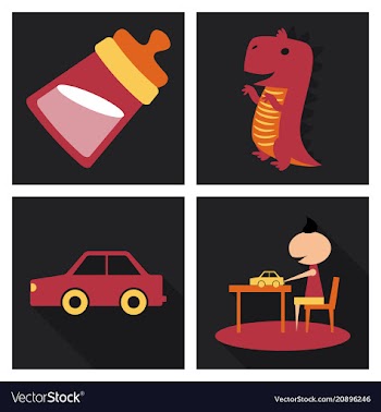 Set o kinds icons of toys baby bottle little vector image
