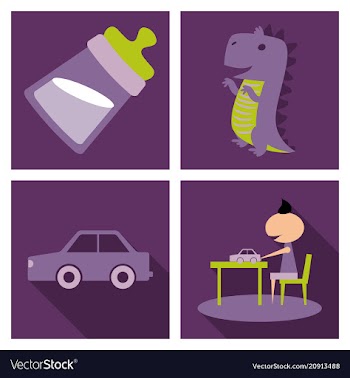 Set o kinds icons of toys baby bottle little vector image