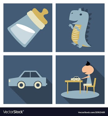 Set o kinds icons of toys baby bottle little vector image