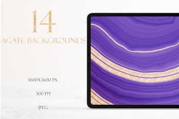 Set of 14 Colorful &amp; Gold Agate Textures