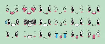 Set of 18 designs of kawaii expressions Free Vector
