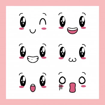 Set of 6 designs of kawaii expressions Free Vector