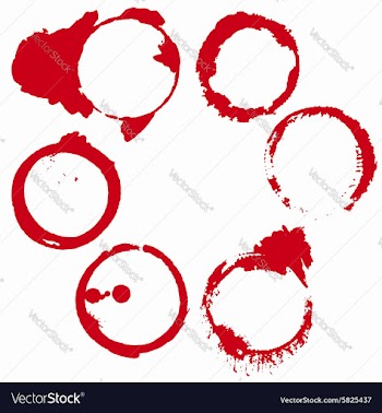 Set of 6 red round grunge ink wine stains vector image