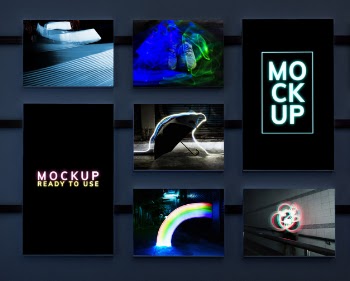 Set of artistic neon lights mockup Free Psd