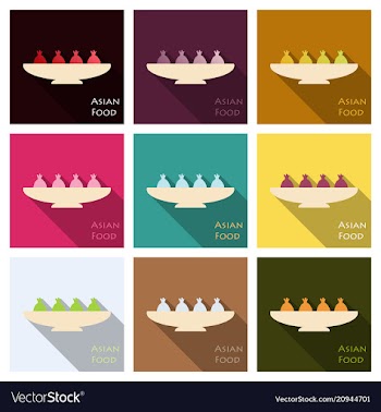 Set of asian food bibimbap gedza ramen and sushi vector image